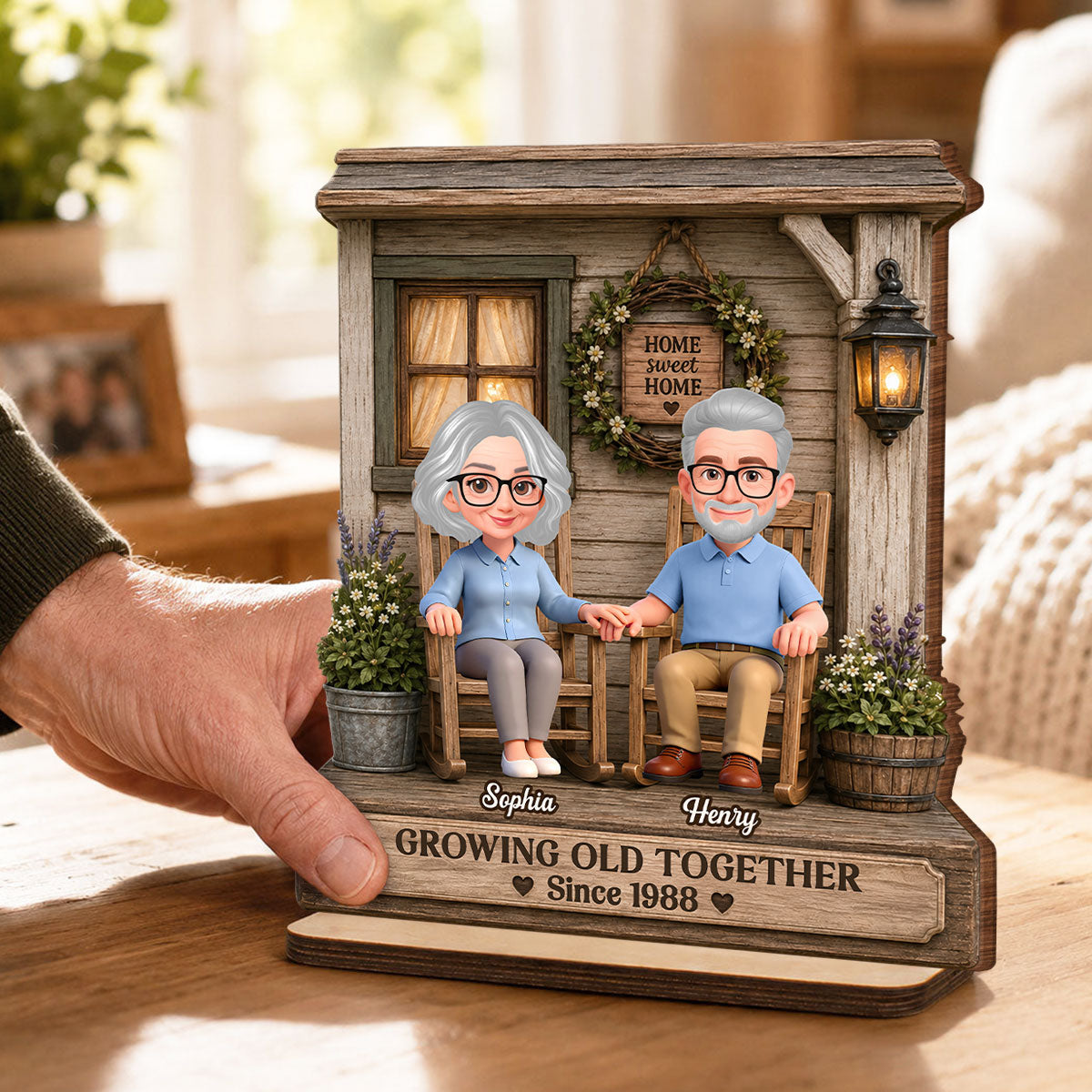Eternal Love Couple Growing Old Together - Personalized 2-Layered Wooden Plaque - Anniversary Gift For Couple