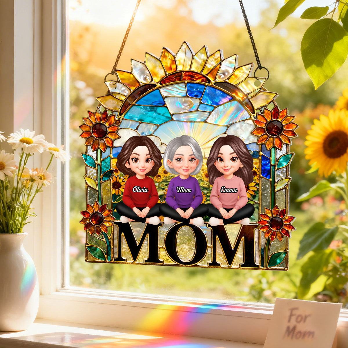 Mom And Children Sunflower - Personalized Suncatcher - Heartfelt Mother's Day Gift for Mom