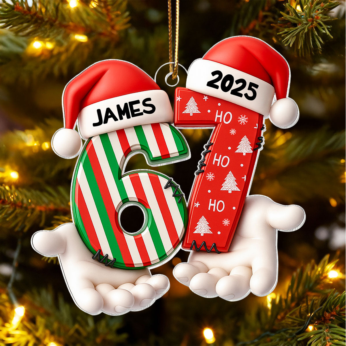 Custom Name Viral Trend Six Seven - Personalized Acrylic Ornament - Chistmas Gift for Kid, Grandkids
