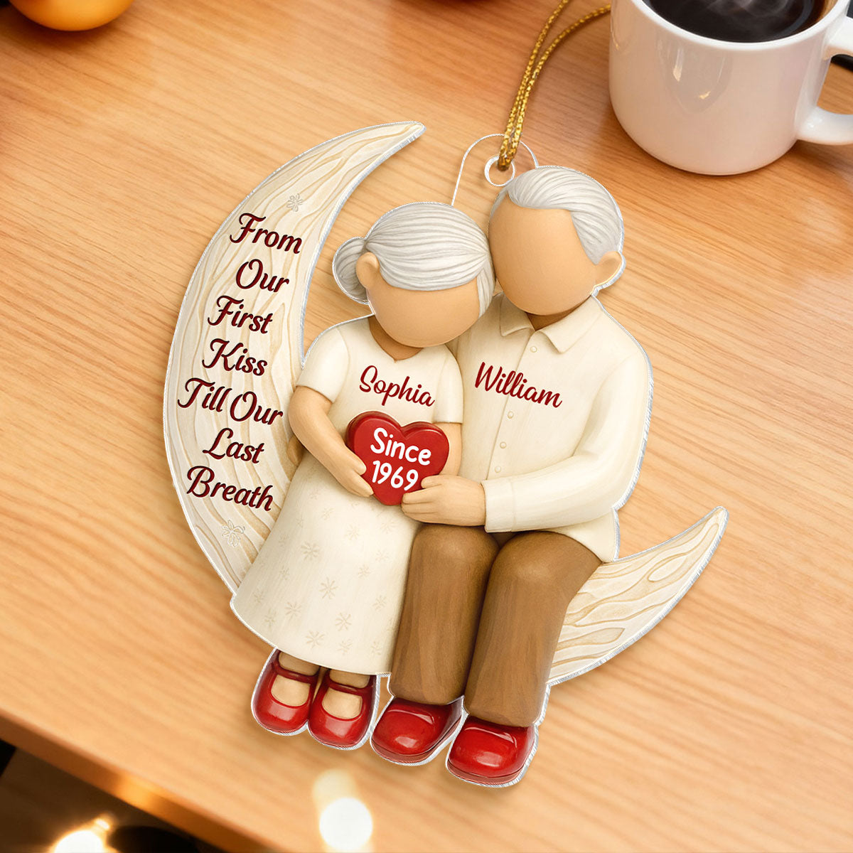Couple Sitting on Moon from Our 1st Kiss til Our Last Breath - Personalized Acrylic Ornament - Christmas Gift for him, Gift for her