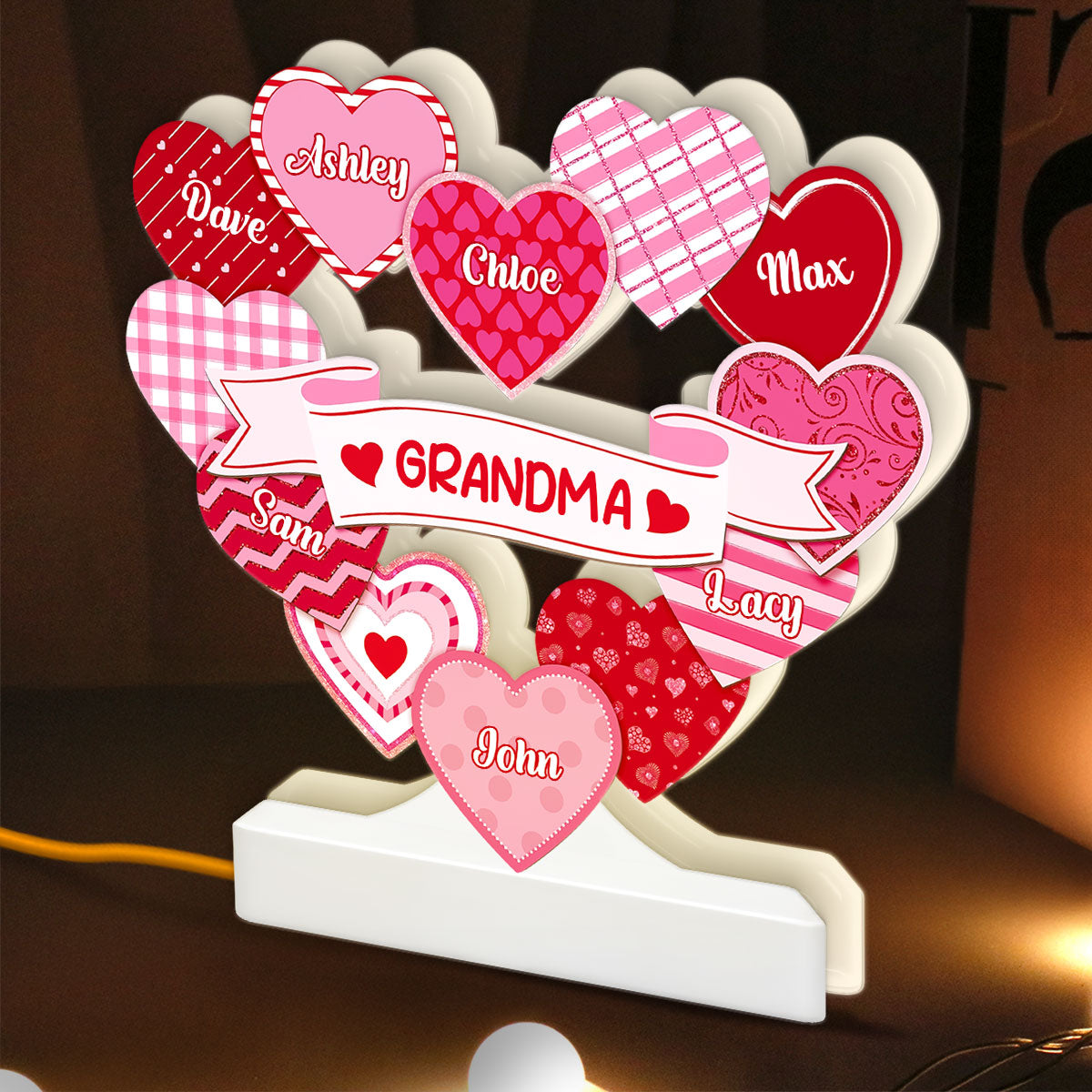 Grandma's Sweethearts Coquette Valentine's Day - Personalized Light Box - Home Decor Gift For Grandma