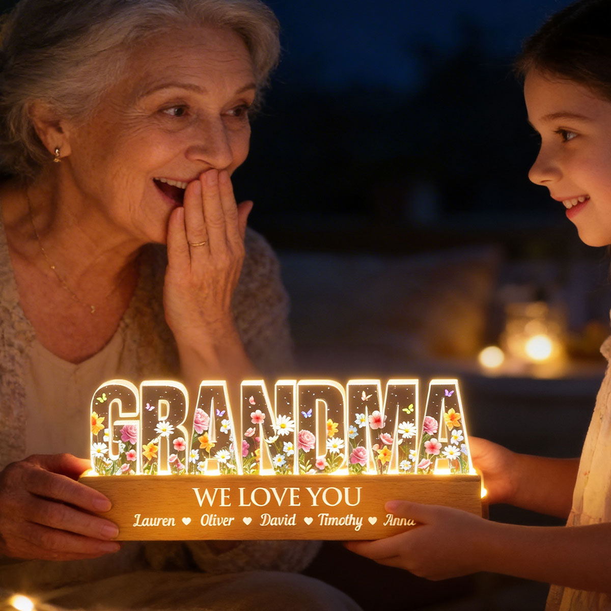Custom Birth Month Flower Printed - Personalized Acrylic Block LED Night Light - Sentimental Mother's Day Gift for Mom, Grandma