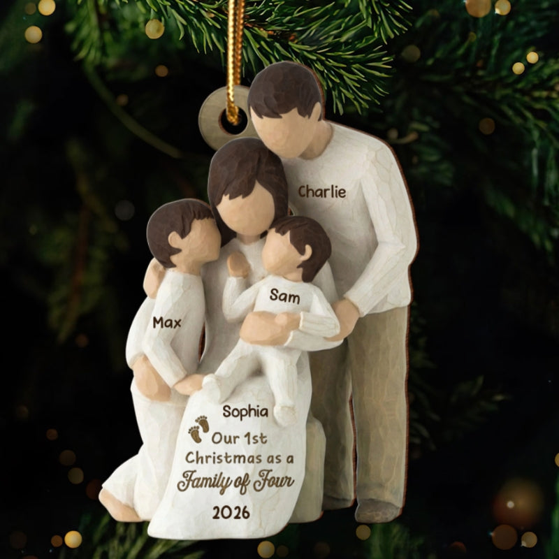 3D Effect First Christmas As Family Of Four - Personalized Wooden Ornament