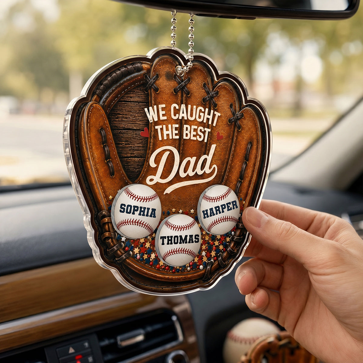 We Caught The Best Dad Baseball In Glove - Personalized Shaker Car Ornament - Father's Day Gift For Baseball Dad