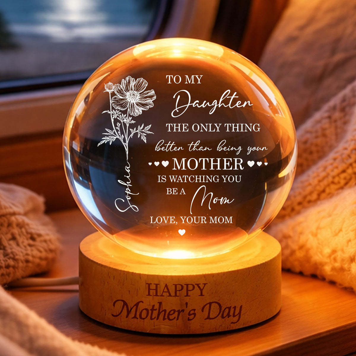 Watching You Be A Mom - Personalized Crystal Ball LED Night Light - Mother's Day Gift for Daughter From Mom