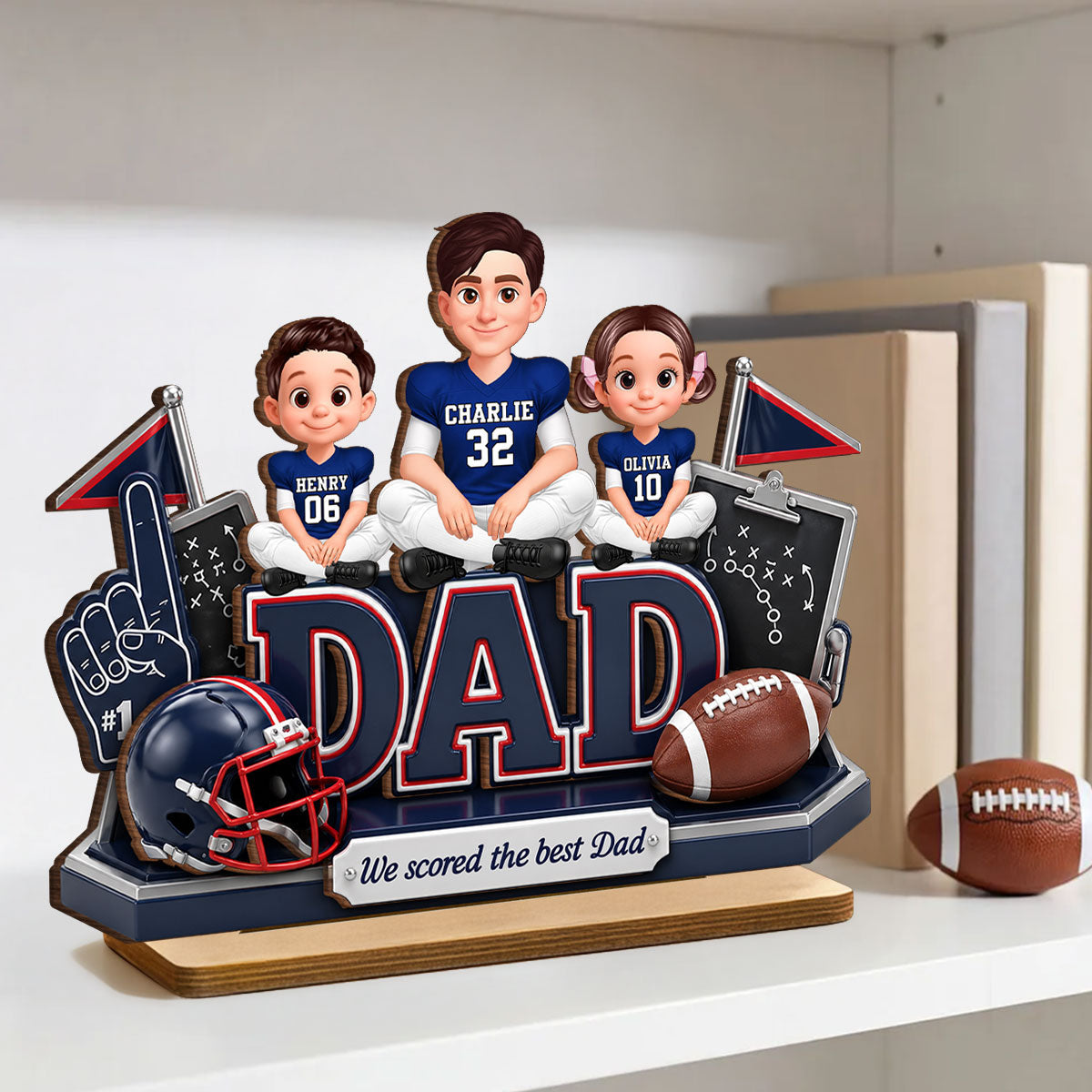 American Football We Scored The Best Dad - Personalized 2-Layered Wooden Plaque - Heartfelt Gift For Football Dad, Gift For Husband