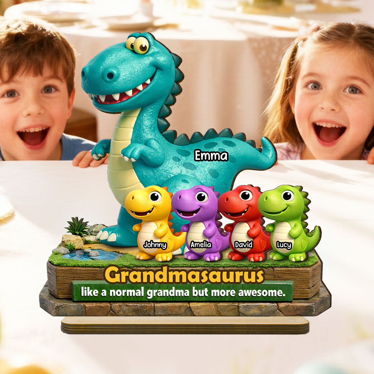 Grandmasaurus More Awesome - Personalized 2-Layered Wooden Plaque - Gift for Grandma