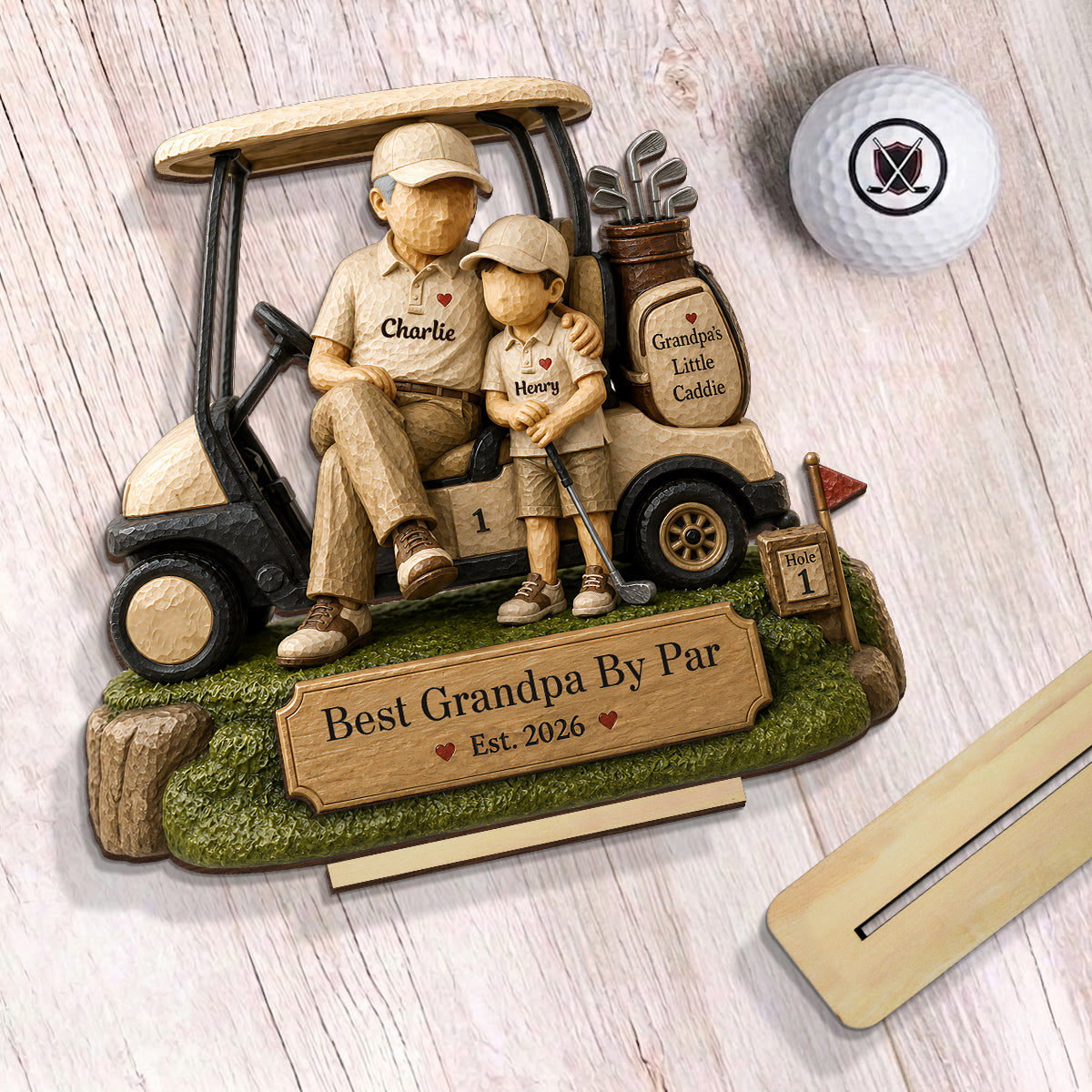 Best Grandpa By Par And Little Caddie - Personalized 2-Layered Wooden Plaque - Heartfelt Gift For Dad, Grandpa, Husband