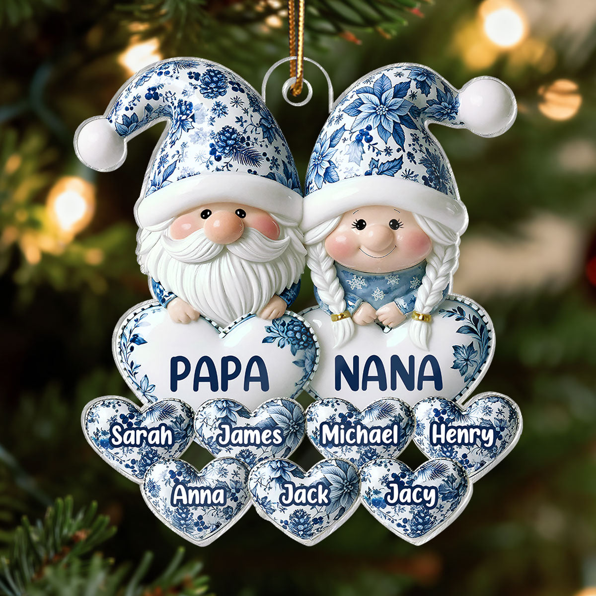 3D Effect Timeless Vintage Toile De Jouy Gnome Grandparents - Personalized Acrylic Ornament - Gift For Grandparents