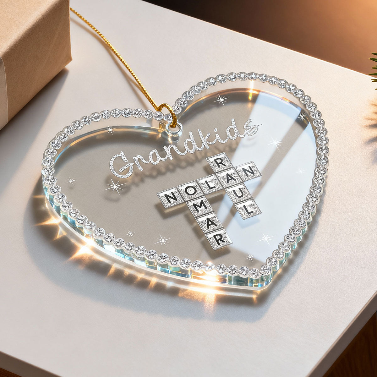 3D Shining Effect Grandkids Crossword Puzzle Art - Personalized Acrylic Ornament - Christmas Gift For Grandma, Grandkids