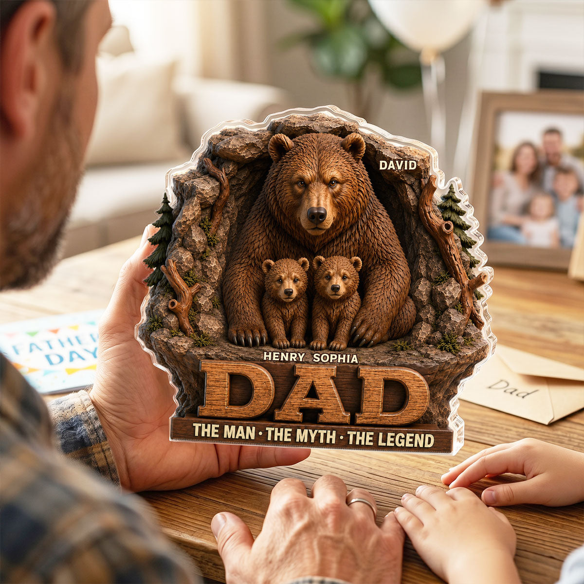 Papa Bear Dad The Man The Myth The Legend - Personalized Acrylic Block Plaque - Cool  Gift For Dad