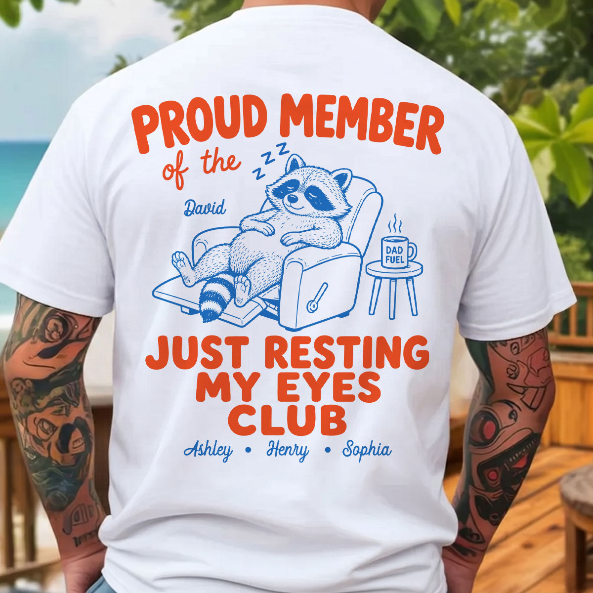 Retro Funny Raccoon Dad - Just Resting My Eyes Club - Personalized Shirt - Father's Day Gift for Dad, Grandpa