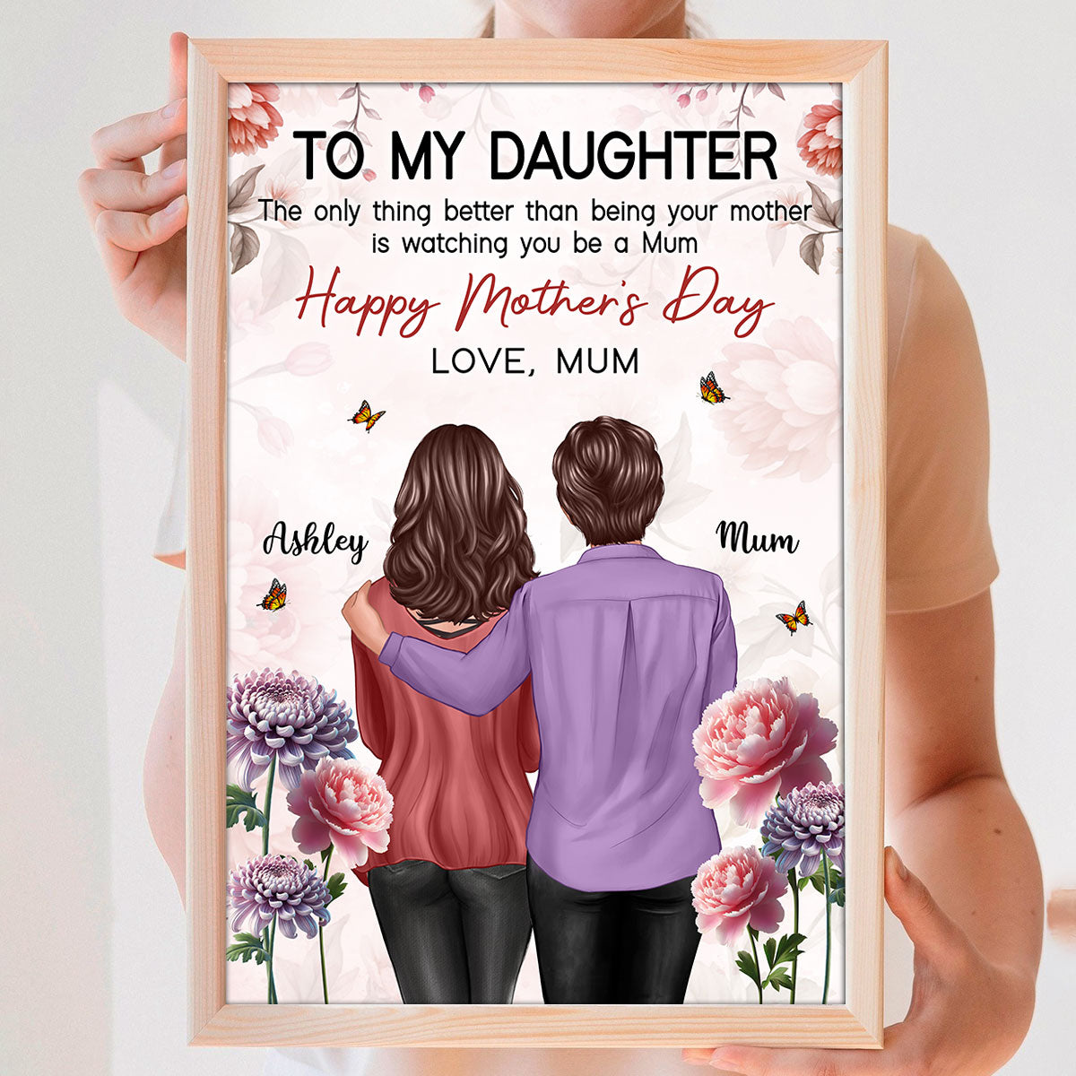 To My Daughter From Mum Birth Month Flower Happy Mother's Day Floral Pink Tone - Personalised Poster