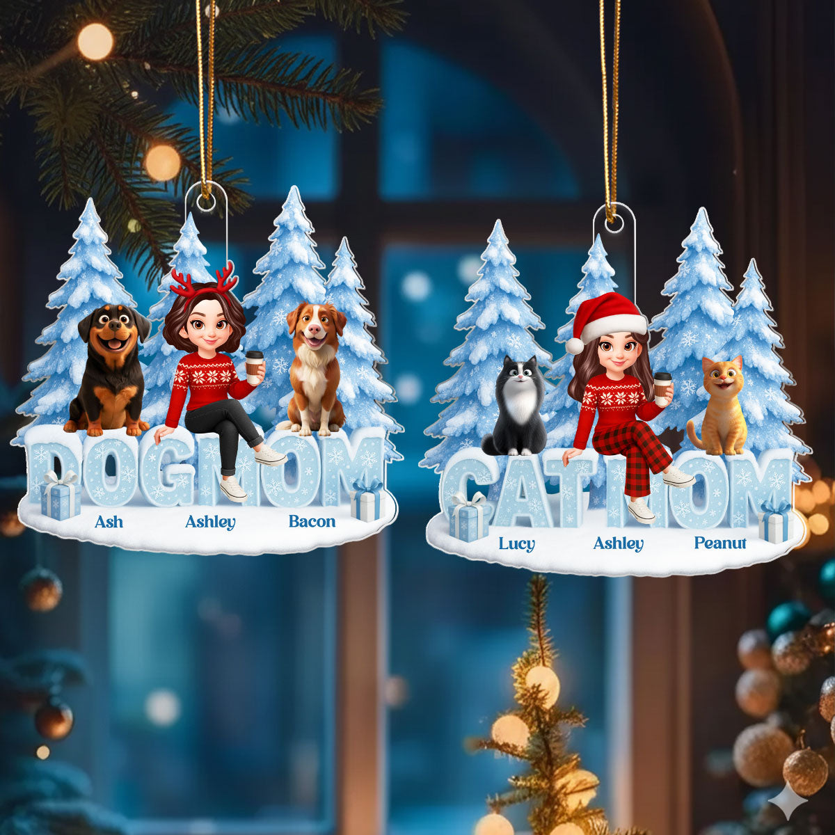 Dog Cat Mom - Personalized Acrylic Ornament - Christmas Gift for Dog Mom