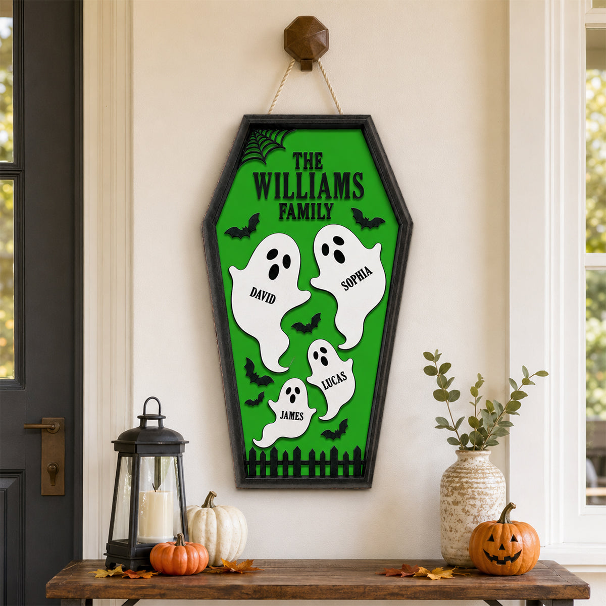 Ghost Family Coffin Sign - Personalized Wood Sign - Halloween Gift For Family
