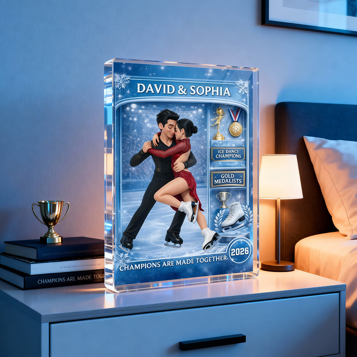 Figure Skating Couple Action Figure - Personalized Acrylic Block Plaque - Anniversary, Valentine's Day Gift, Gift For Him, Gift For Her