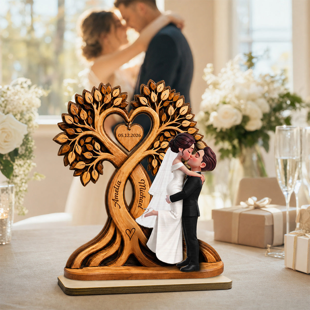 Wedding Couple Heart Tree - Personalized Wooden Plaque - Wedding Anniversary Gift, Rustic Wedding Gifts