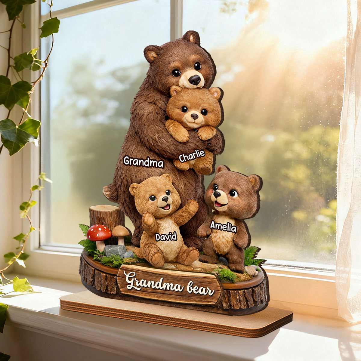 Mama Bear - Personalized 2-Layered Wooden Plaque - Heartfelt Mother's Day Gift for Mom, Grandma