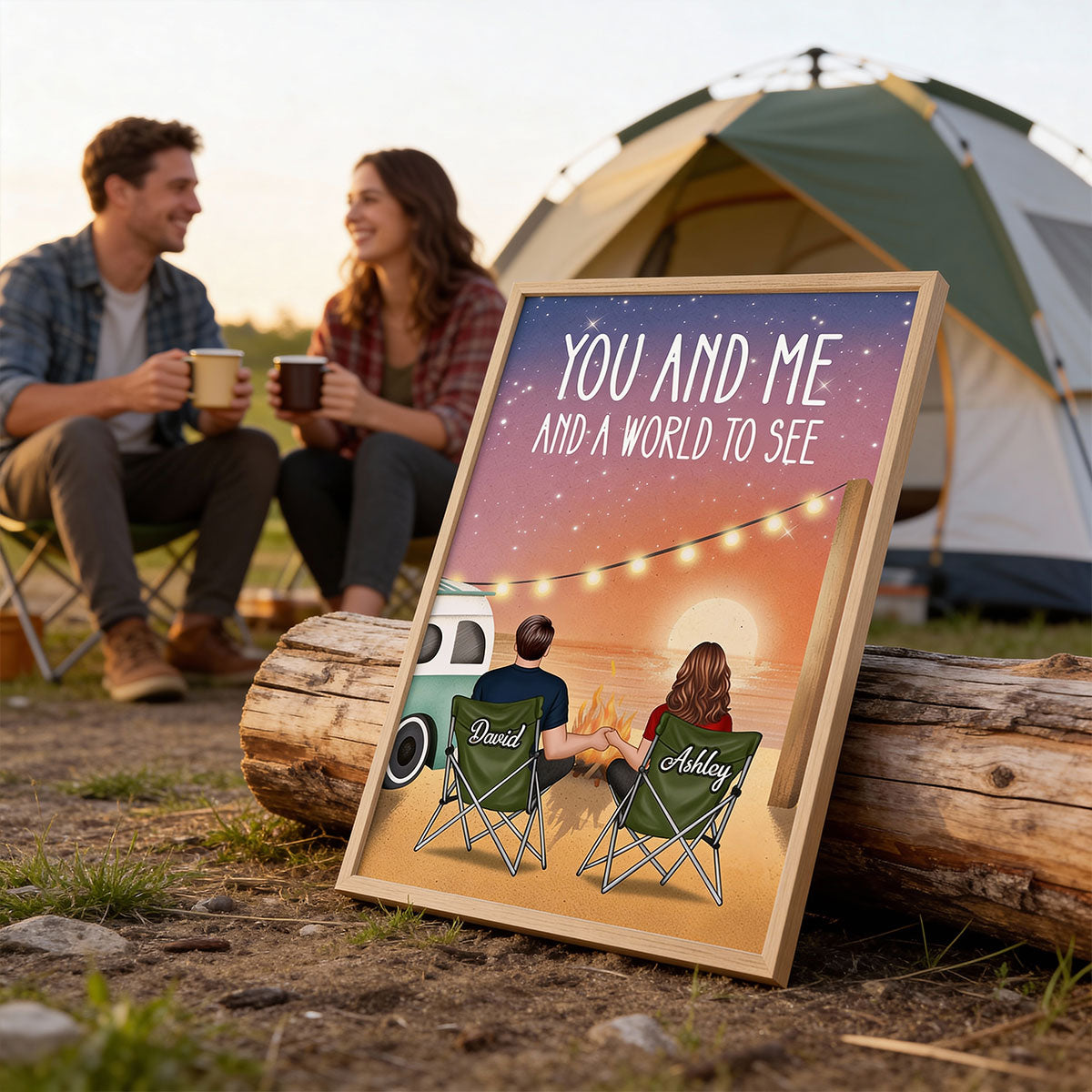 A World To See Couple Sitting At Beach - Personalized Poster - Heartfelt Valentine, Anniversary Gift For Him, For Her