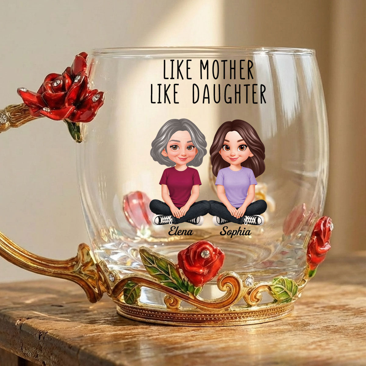 Like Mother Like Daughter Son - Personalized Enamel Flower Tea Cup - Gift For Mom