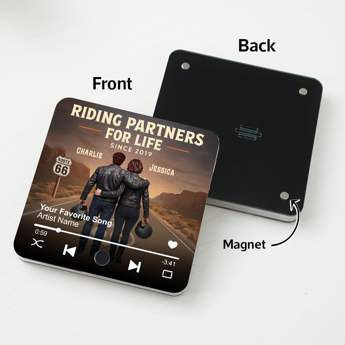 Eternal Love Back View Biker Couple Riding Partners For Life - Personalized Music Fridge Magnet - Gift For Couple, Bikers, Gift For Him, For Her