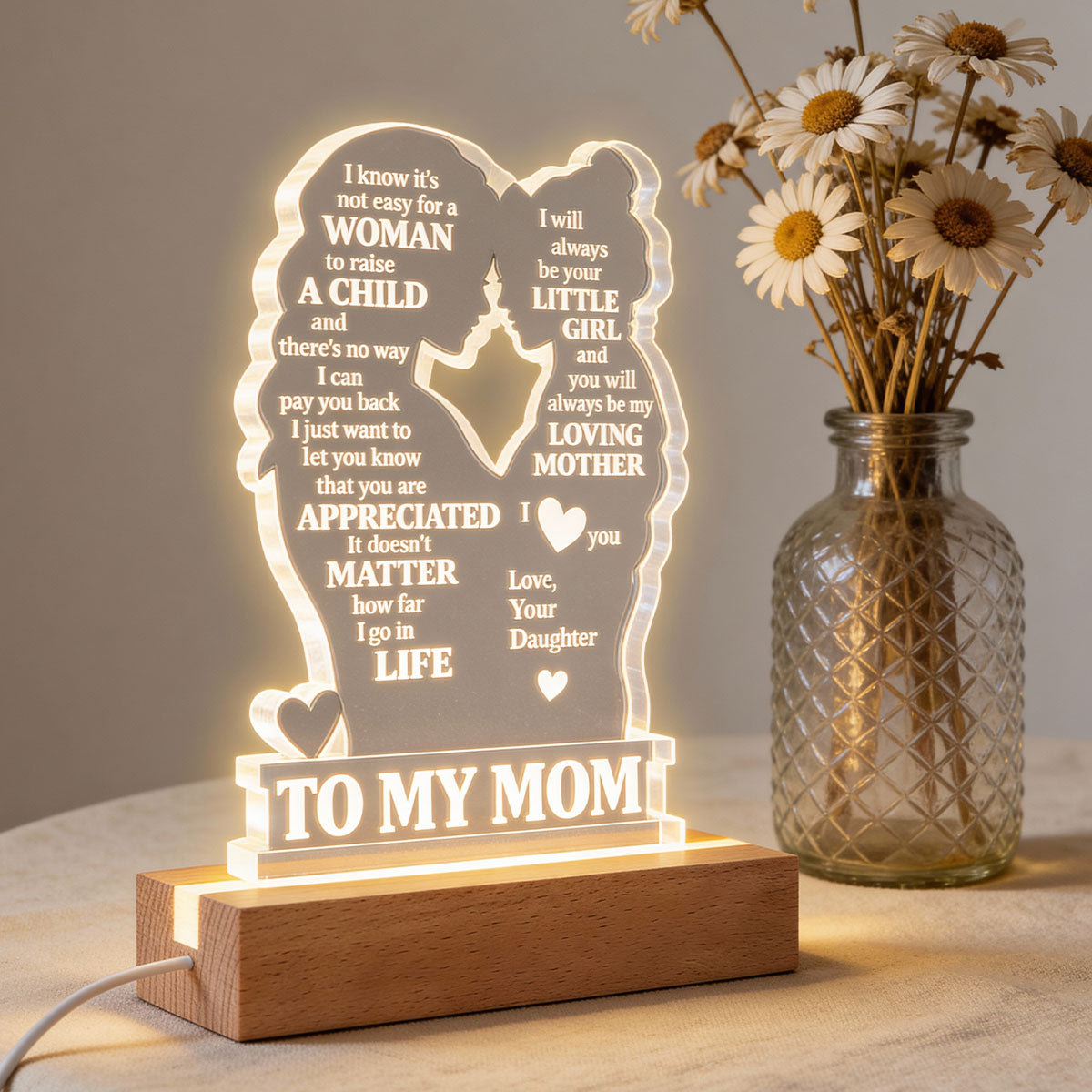 To My Mom - Personalized Acrylic Block LED Night Light - Heartfelt Gift For Mom, Grandma