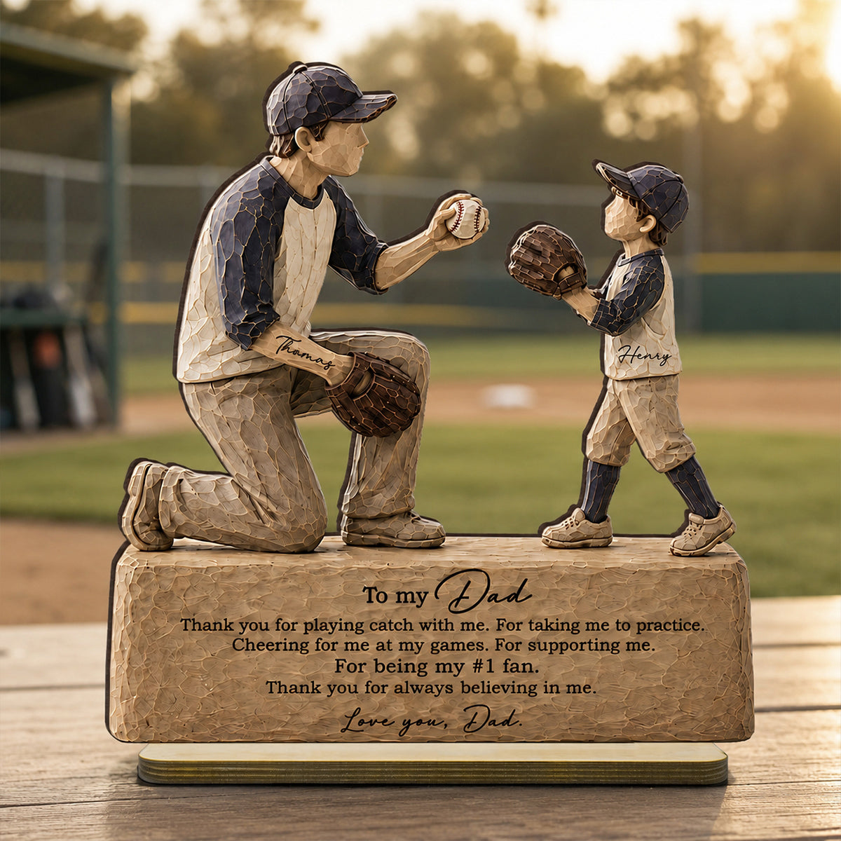 To My Baseball Dad Thanks for Playing Catch with Me - Personalized 2-Layered Wooden Plaque -  Gift for Dad from Son