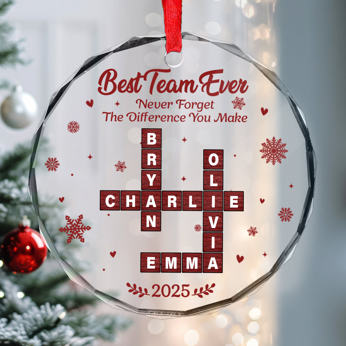 Best Team Ever Crossword - Personalized Glass Ornament - Christmas Gift for Co-worker