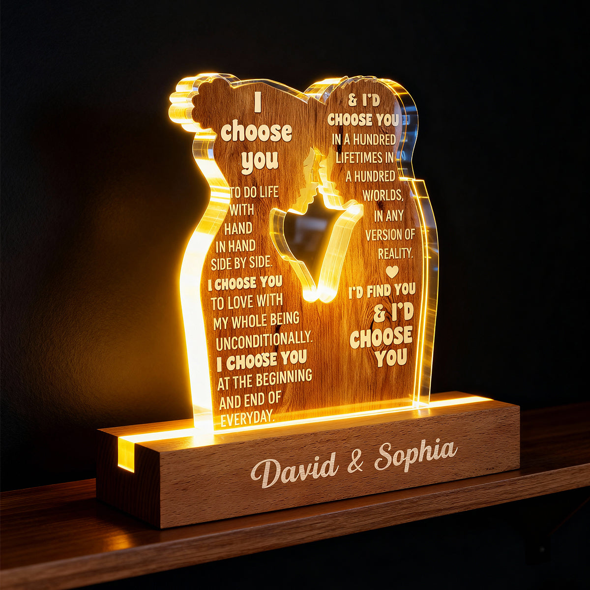 I Choose You to Do Life with - Personalized Acrylic Block LED Night Light - Sentimental Wedding Anniversary Gift, Valentine's Day Gift for Him, for Her