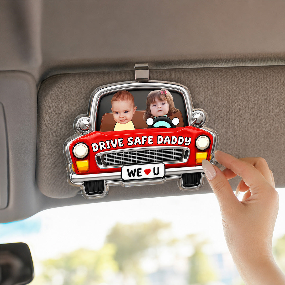 Drive Safe Daddy Baby Custom Photo in Classic Car - Personalized Acrylic Car Visor - Father's Day Gift For Dad, Husband