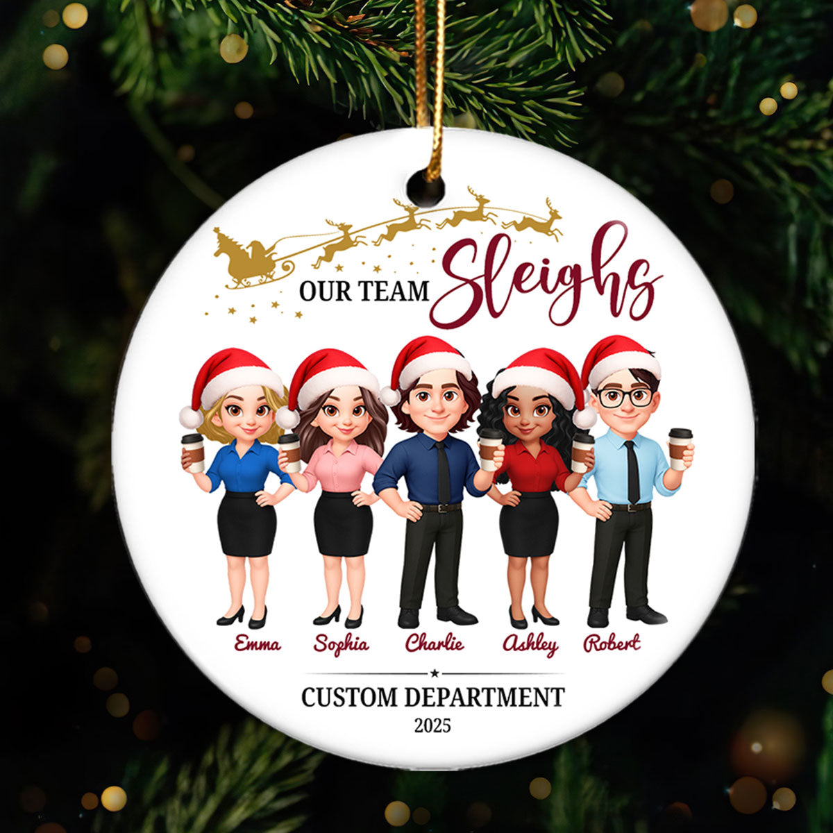 Our Team Sleighs - Personalized Ceramic Ornament - Funny Gift For Work Besties, Colleagues