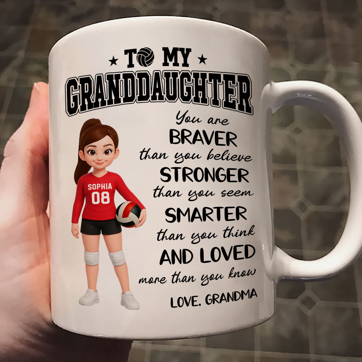 To My Daughter Granddaughter Volleyball Player You Are Braver Than You Think - Personalized Mug