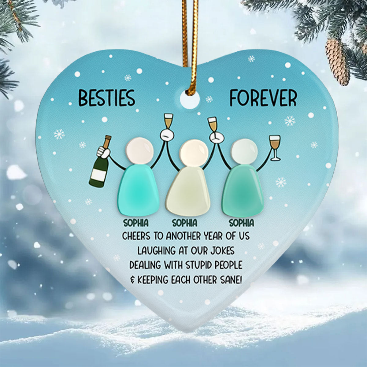 3D Sea Glass Effect Here's Another Year Of Us - Personalized Ceramic Ornament With Acrylic Pieces - Gift For Besties