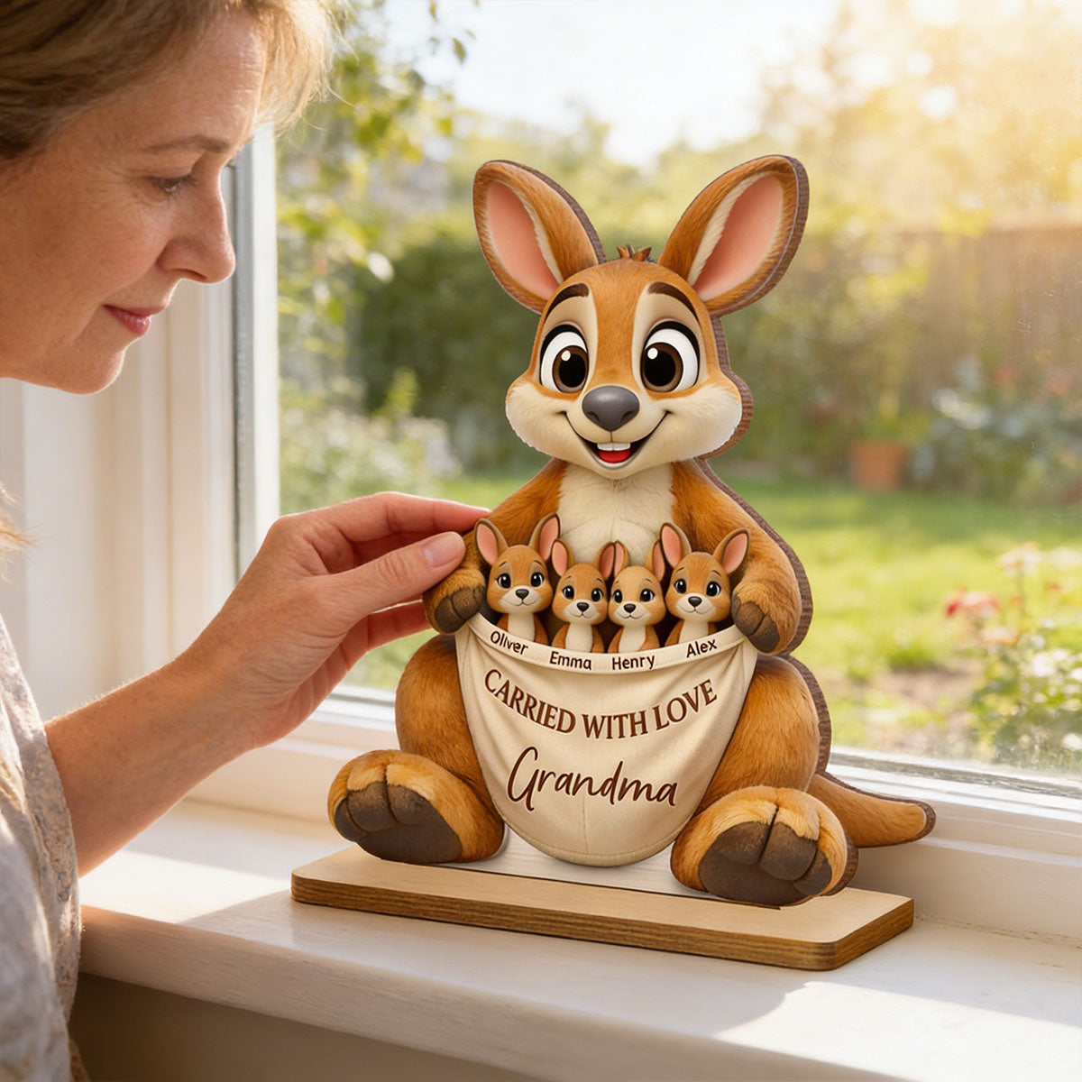 Kangaroo Grandma Mom Carried With Love - Personalized 2-Layered Wooden Plaque - Australia Mother's Day, Gift for Mom, Grandma
