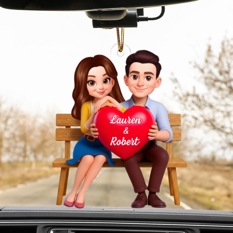 3D Couple with Red Heart - Personalized Car Hanger - Gift for Her, for Him