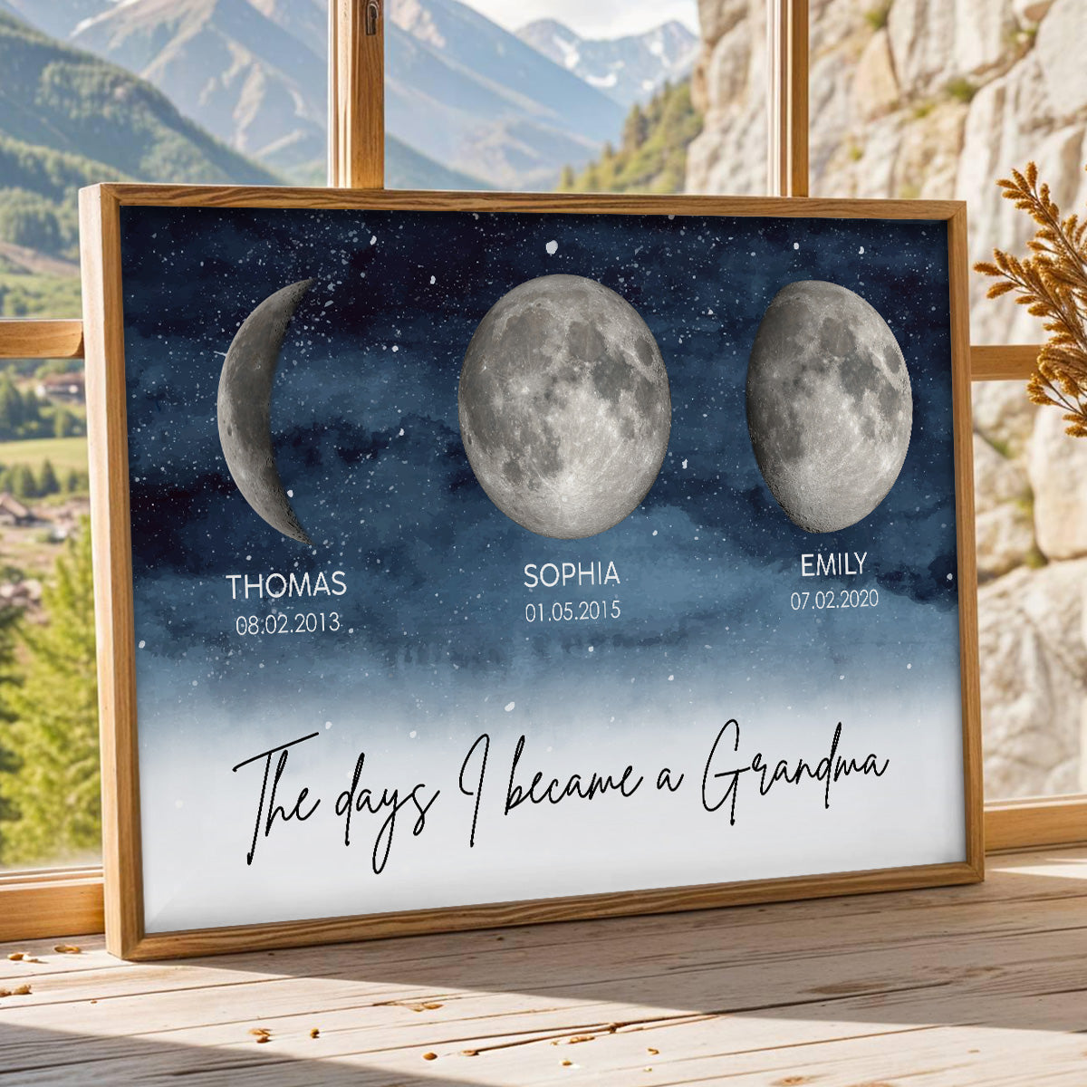 Starry Night The Day I Became A Grandma Custom Grandkids Birth Moon Phase - Personalized Poster - Mother's Day Gift For Grandma