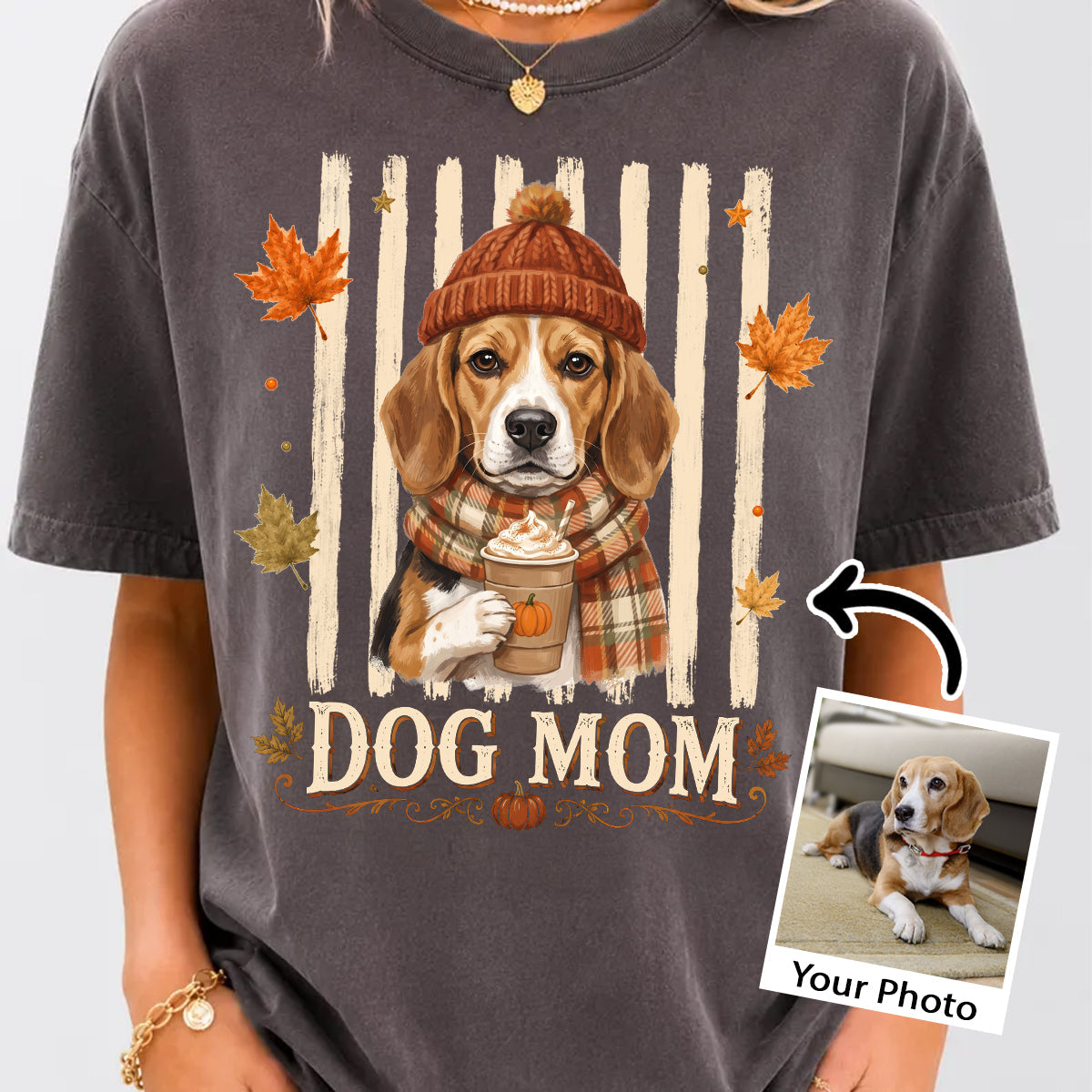Dog Mom Fall Season Custom Photo - Personalized Shirt - Fall Season Gift For Dog Lovers