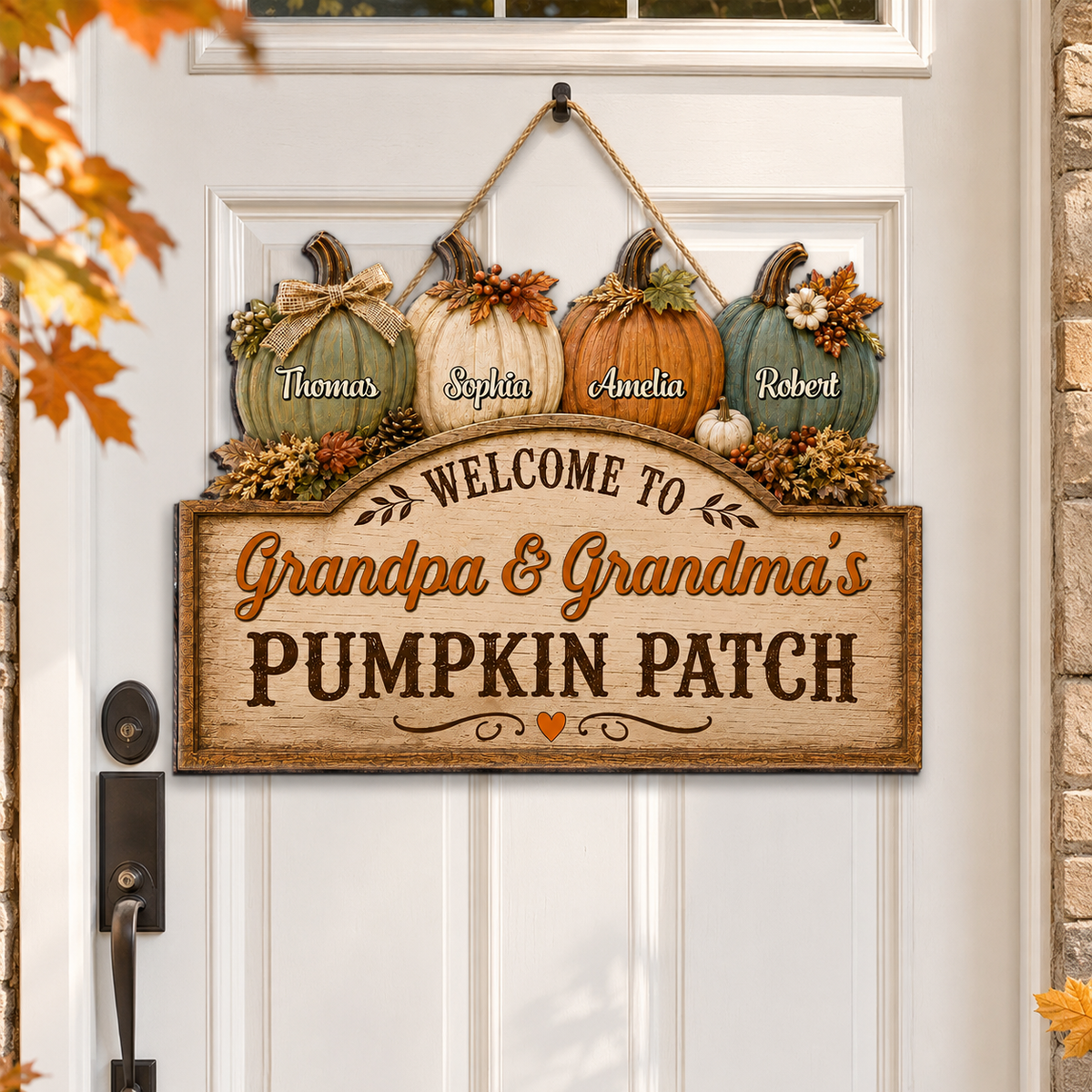 Welcome To Grandma Grandpa Pumpkin Patch 2D Flat - Personalized Door Hanger