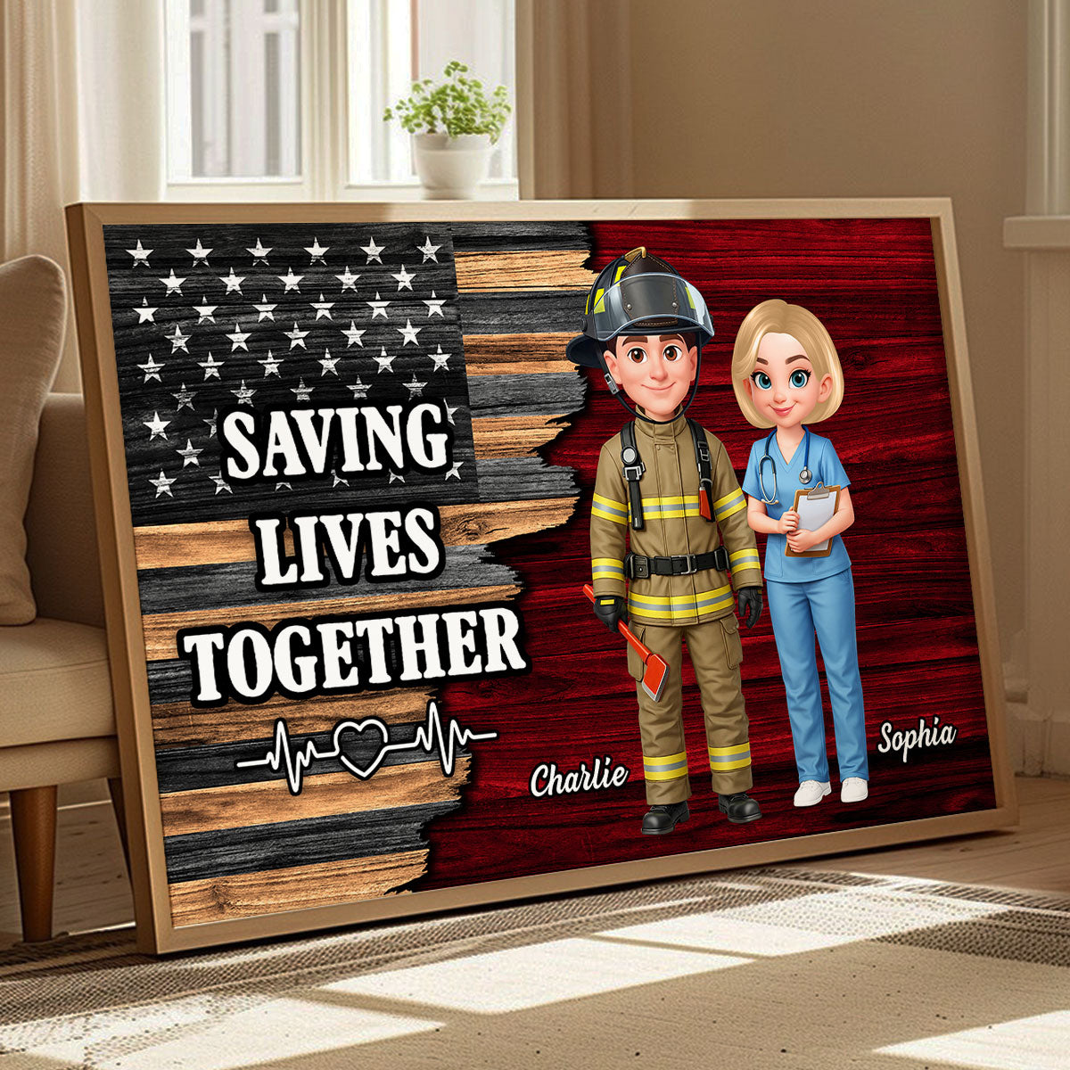 Custom Hero Couple Occupation Nation Flag - Personalized Poster - Heartfelt Gift for Him, for Her