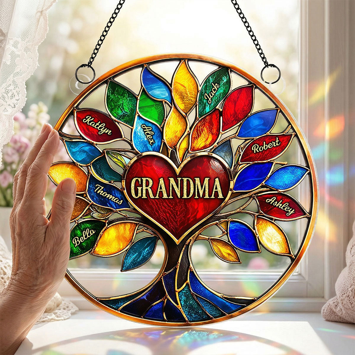 Grandma Colorful Tree Of Life - Personalized Suncatcher Ornament - Mother's Day Gift For Grandma, Mom, Wife