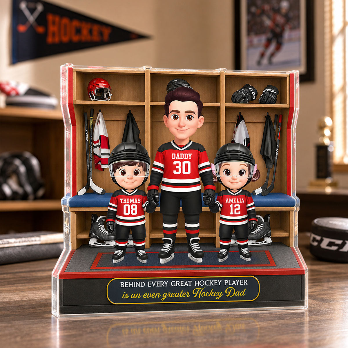 Hockey Dad And Kids Locker Room - Personalized Acrylic Block Plaque -  Gift For Dad, Husband