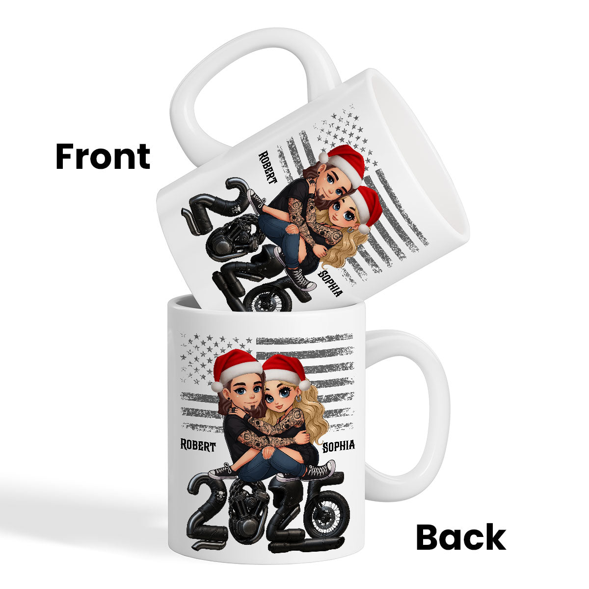 3D Effect Biker Couple Christmas - Personalized Mug - Gift For Bikers, Gift For Him, For Her