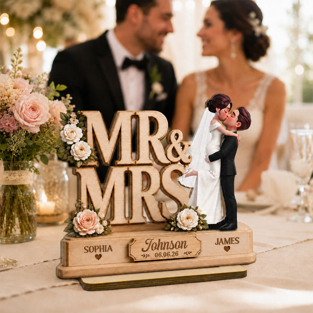 Mr & Mrs 2D Flat - Personalized Wooden Plaque - Wedding Gift, Wedding Decoration, Anniversary Gift, Newlywed Gift