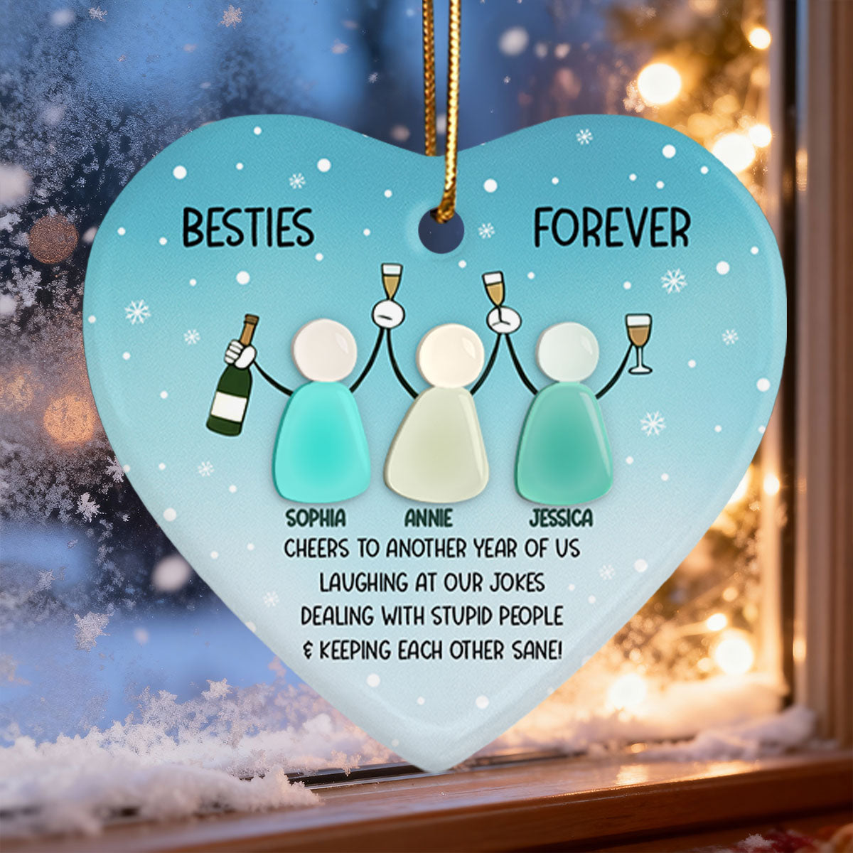 3D Sea Glass Effect Here's Another Year Of Us - Personalized Ceramic Ornament With Acrylic Pieces - Gift For Besties