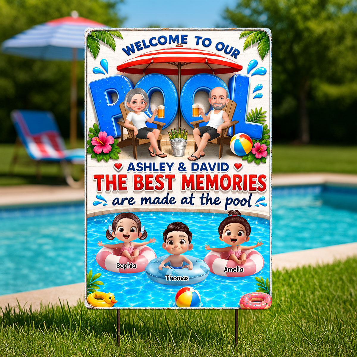 The Best Memories Are Made At The Pool - Personalized Metal Sign - Gift For Grandparents, Summer Decorations