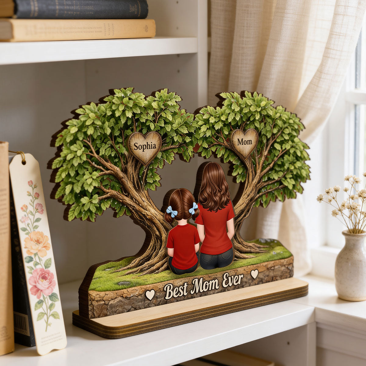 Best Mom Ever Heart Tree - Personalized 2-Layered Wooden Plaque - Heartfelt Gift For Mom, Grandma