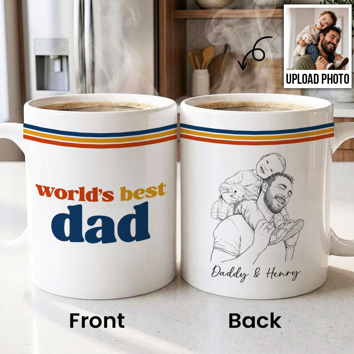Retro World's Best Dad Pencil Sketch Art Style - Personalized Mug - Father's Day Gift For Dad, Husband