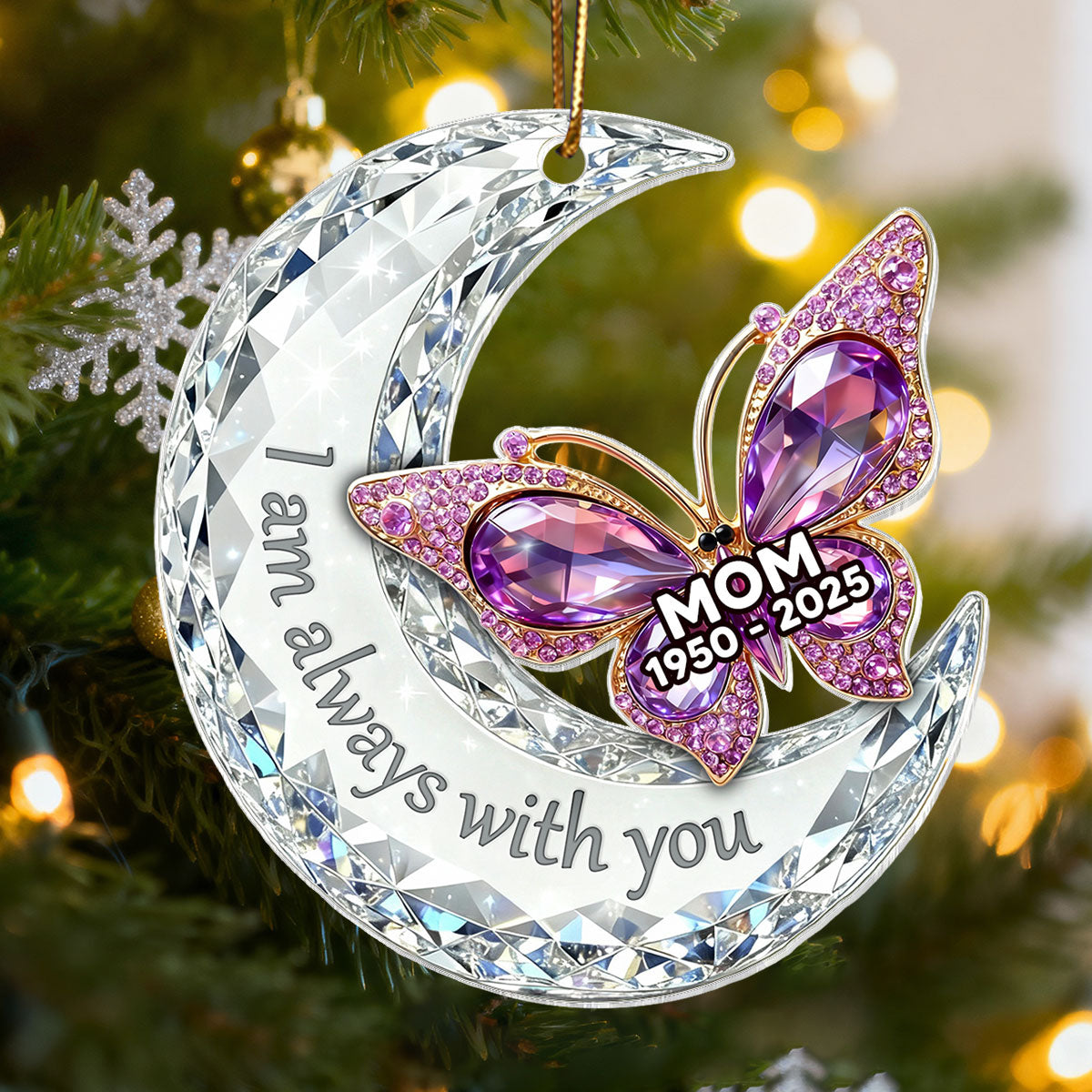 3D Effect Flat Christmas Butterfly Moon Memorial - Personalized Acrylic Ornament - Remembrance Gift, Sympathy Gift