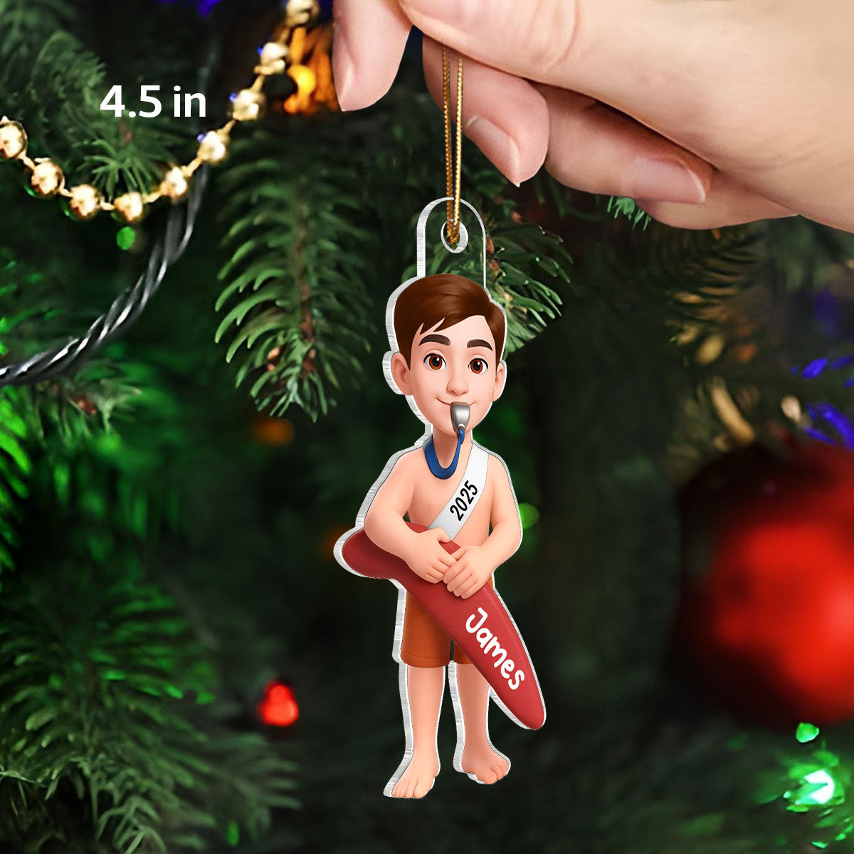 Christmas Boy Girl Lifeguard - Personalized Acrylic Ornament - Gift For Lifeguard, Grandson, Granddaughter
