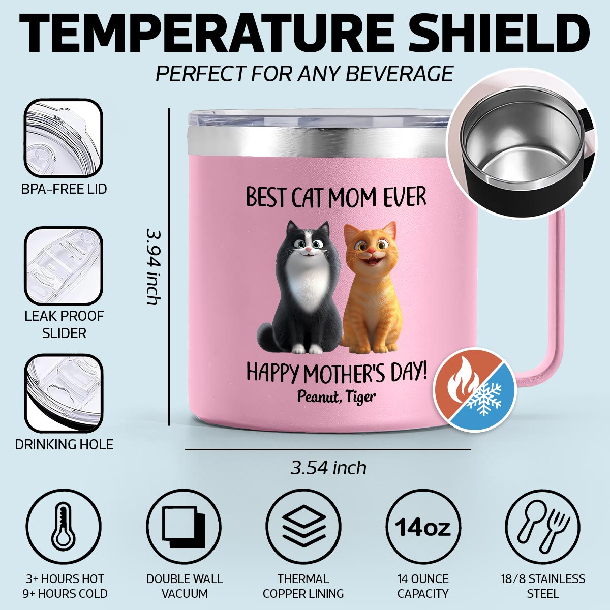 Sometimes You Forget That You're Awesome Cat Mom - Personalized Stainless Steel Tumbler with Handle - Mother's Day Gift For Cat Lovers